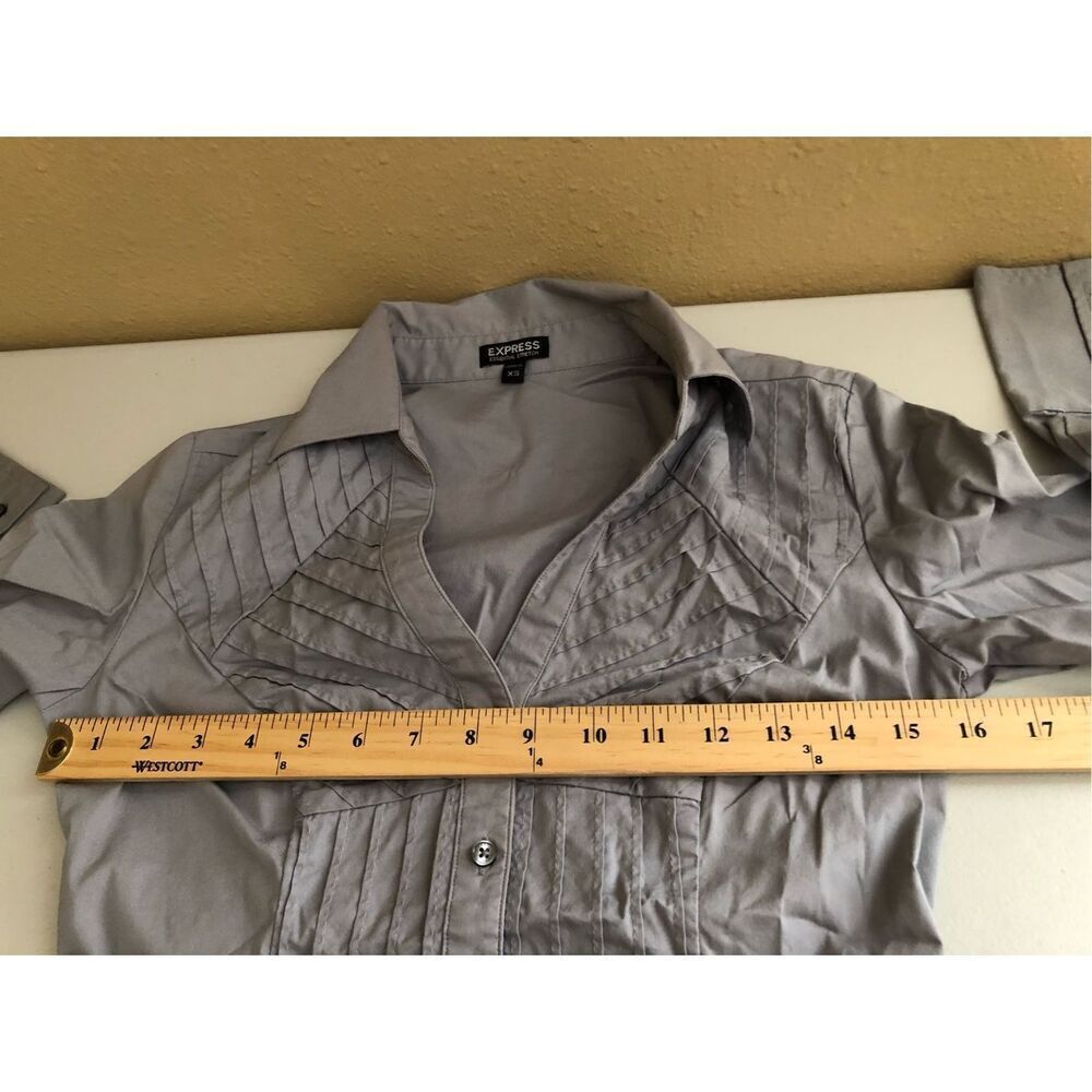 Express Gray Essential Stretch Button Up Shirt Womens XS Fitted - Picture 7 of 12